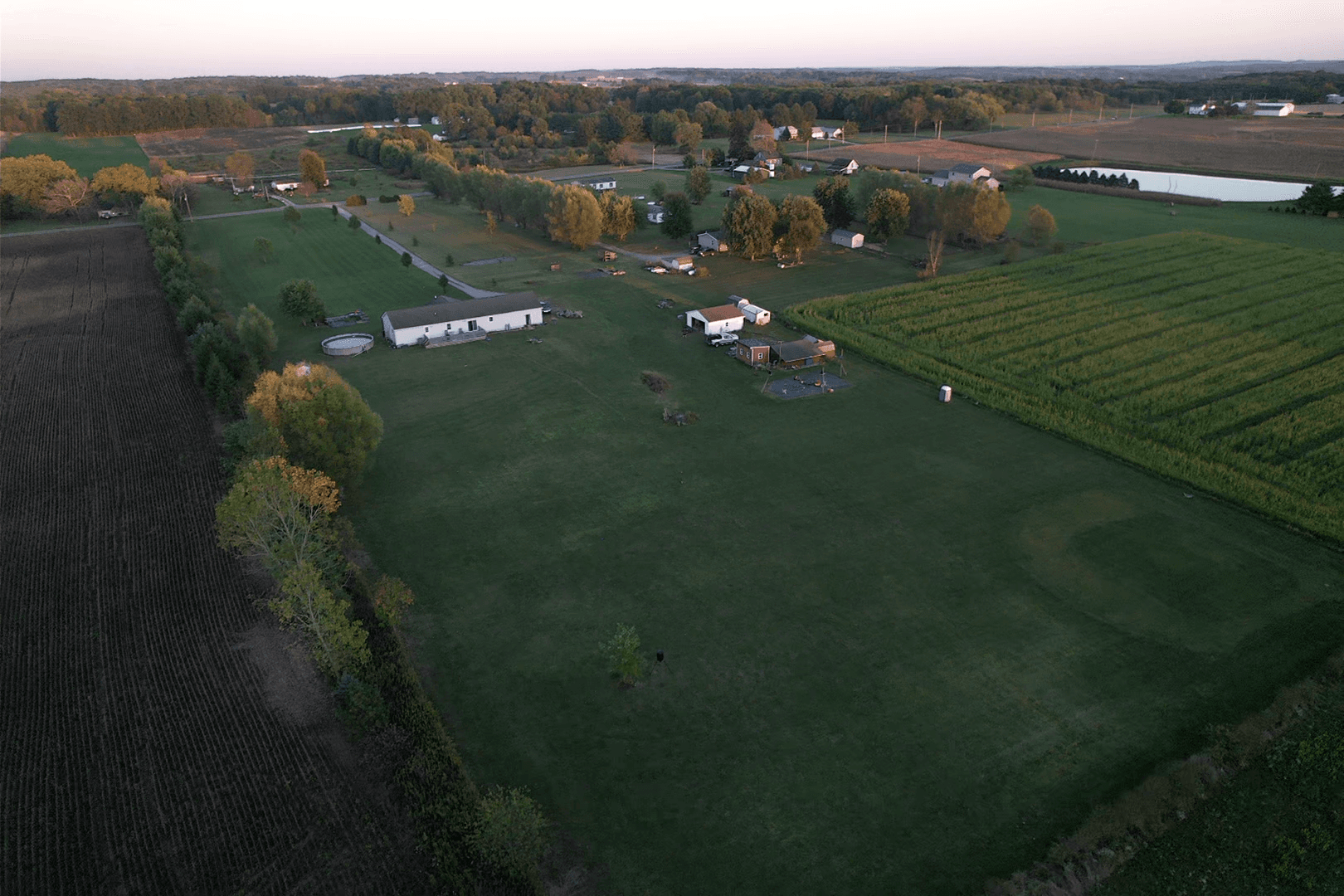 Drone view of the rural Ohio property used by Patriot K9 for dog training and breeding.